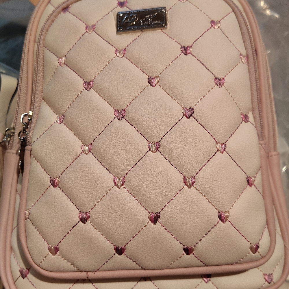 Betsey Johnson Blush Quilted Heart Accent Backpack